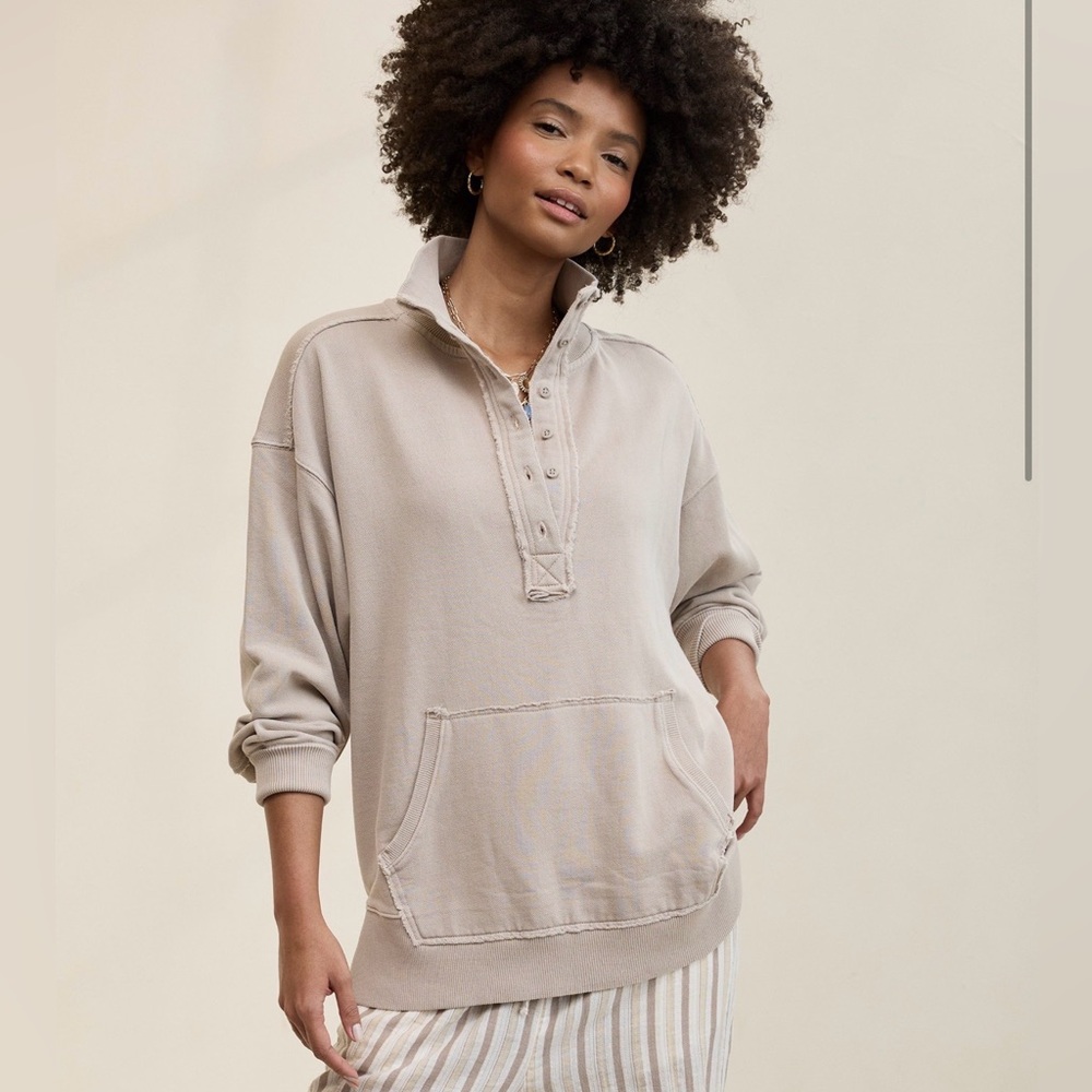 Aerie Vintage Popover Polo Sweatshirt Stone Harbor